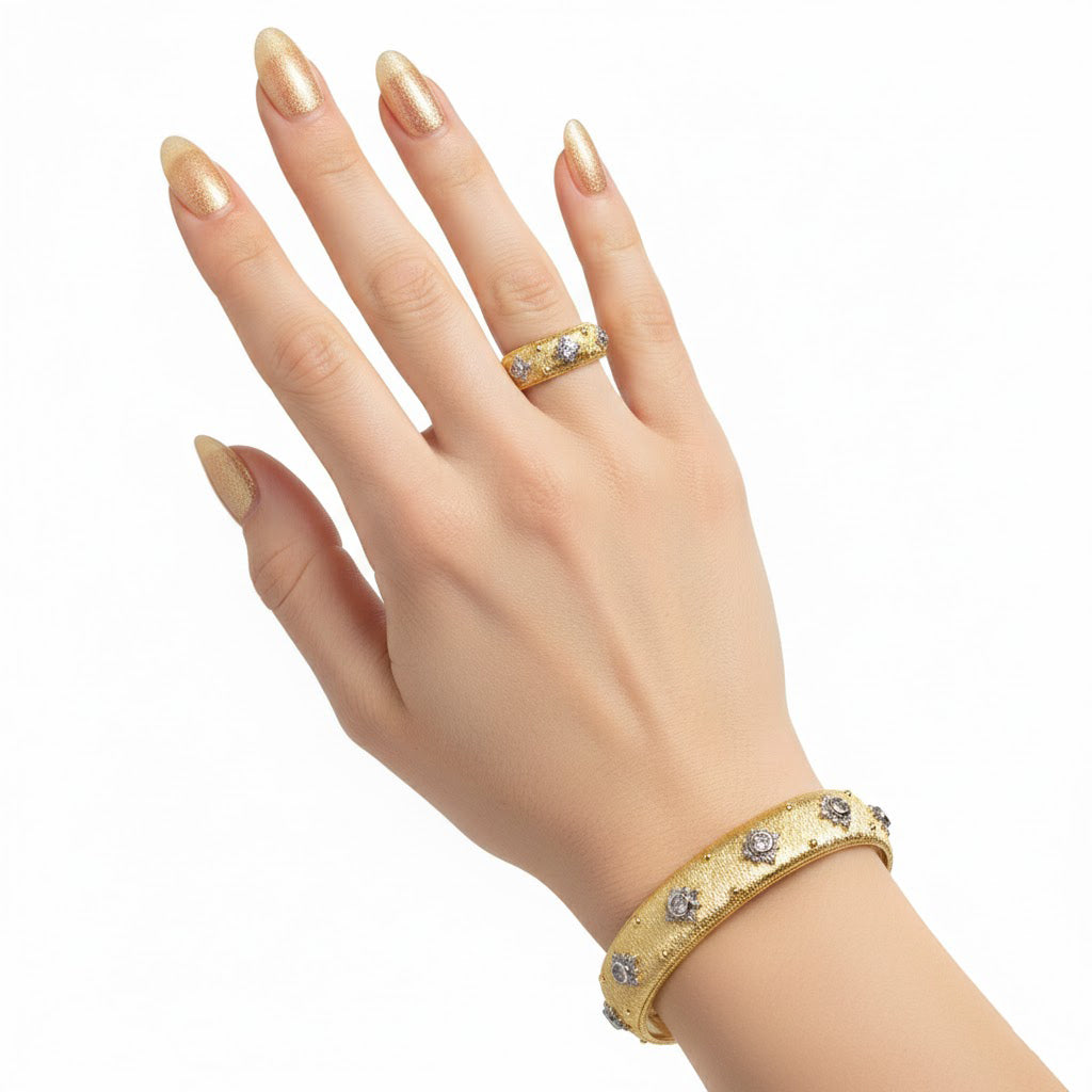 طقم سوار وخاتم من الذهب والفضة المختلطة