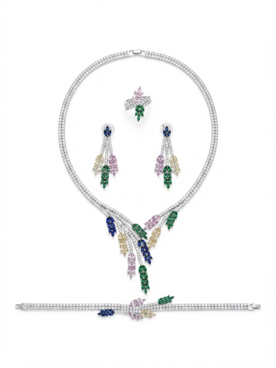 Set studded with colored zircon stones