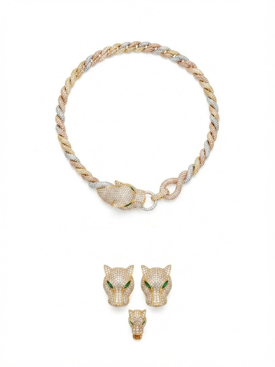 Panther-design set studded with colored zircon stones