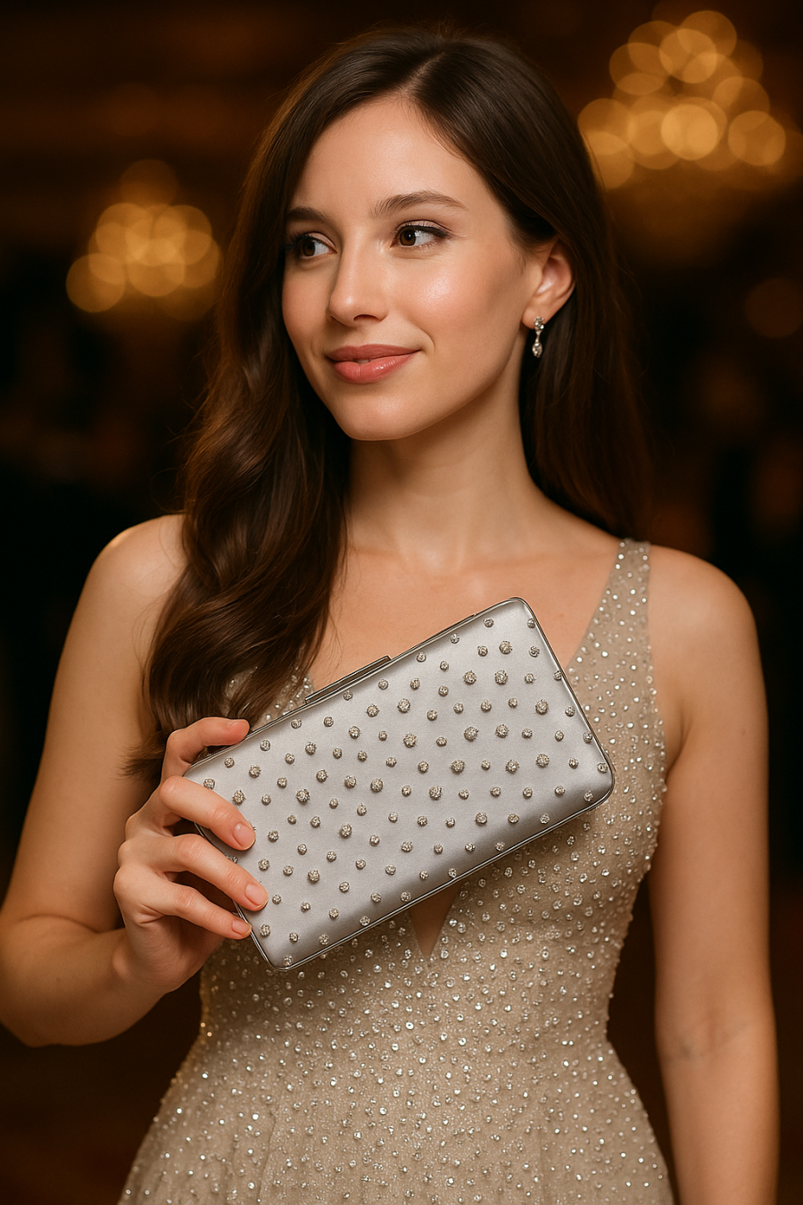 محفظة من الساتان مزينة بالكريستال