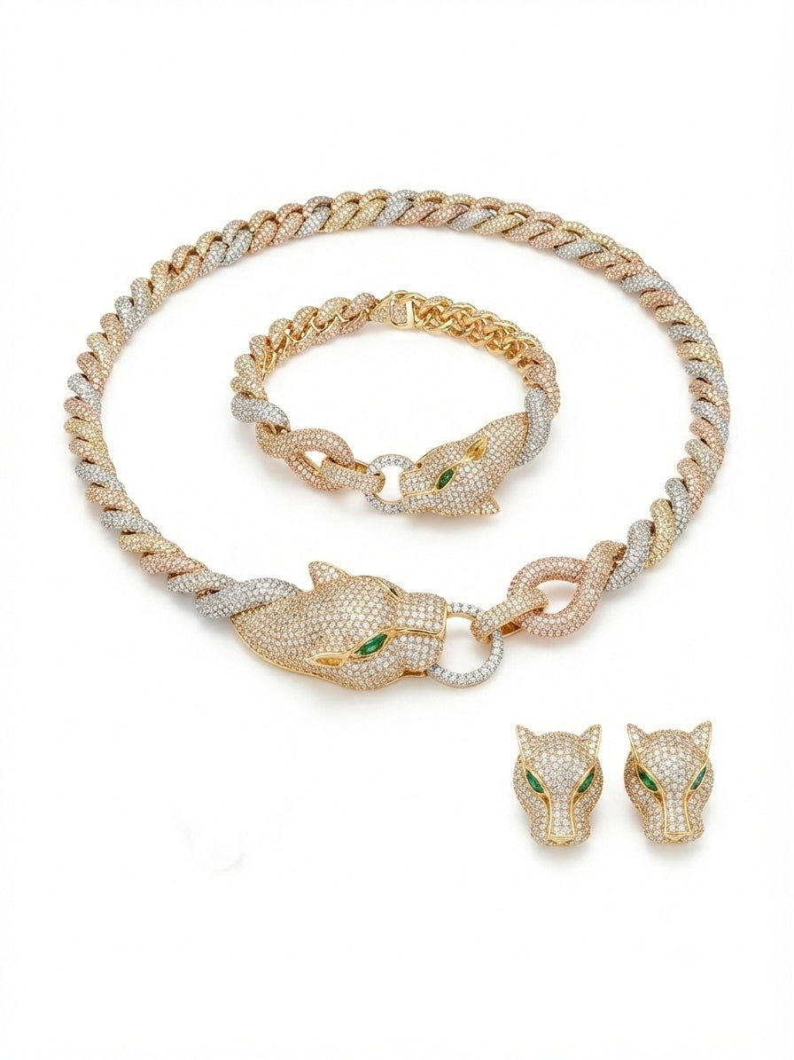 Panther-design set studded with colored zircon stones