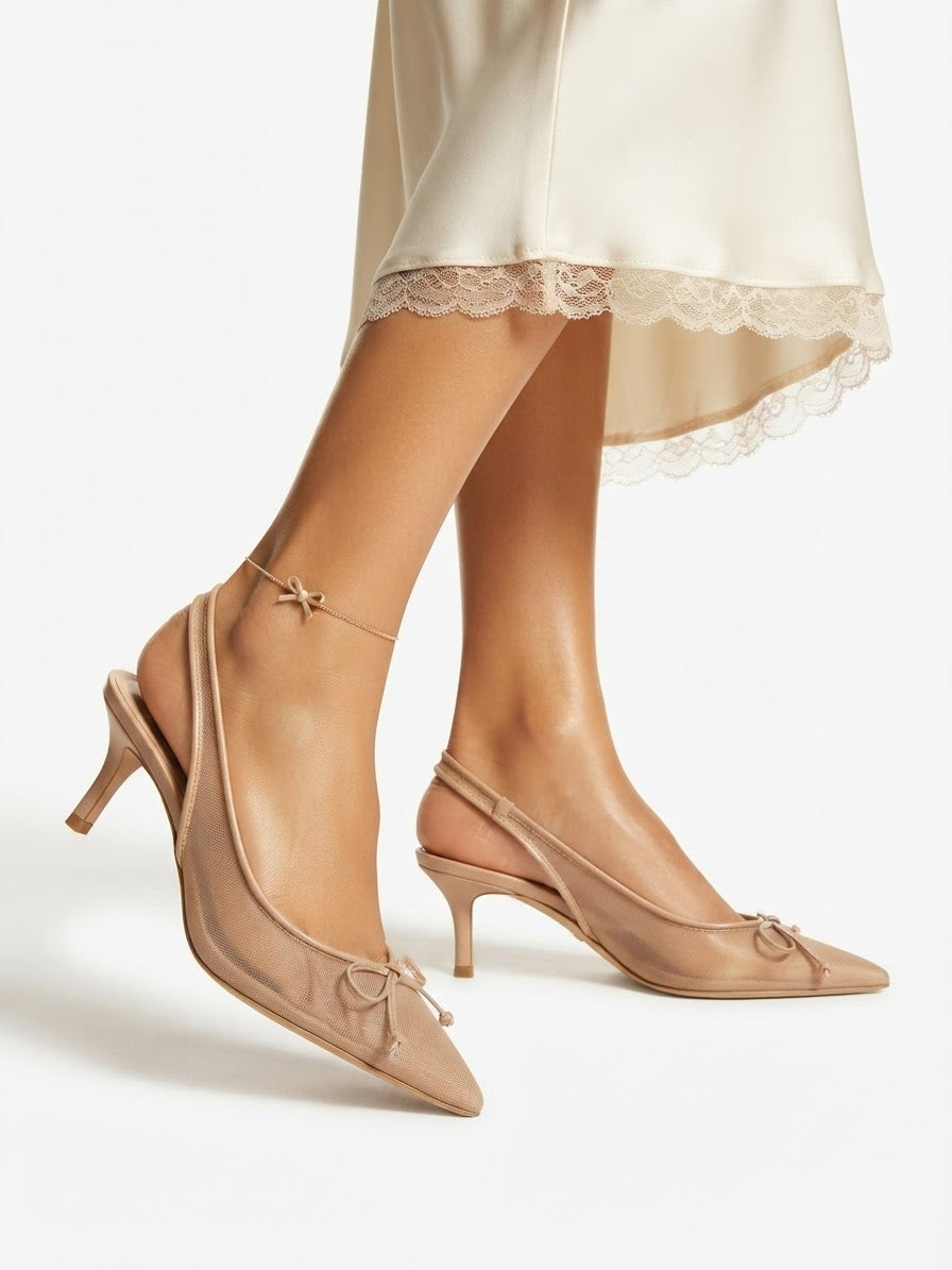 Chiffon heels with a bow in the front