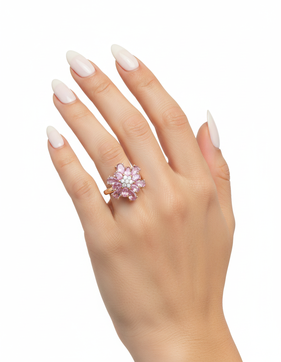 خاتم ورد مرصع بالزركون