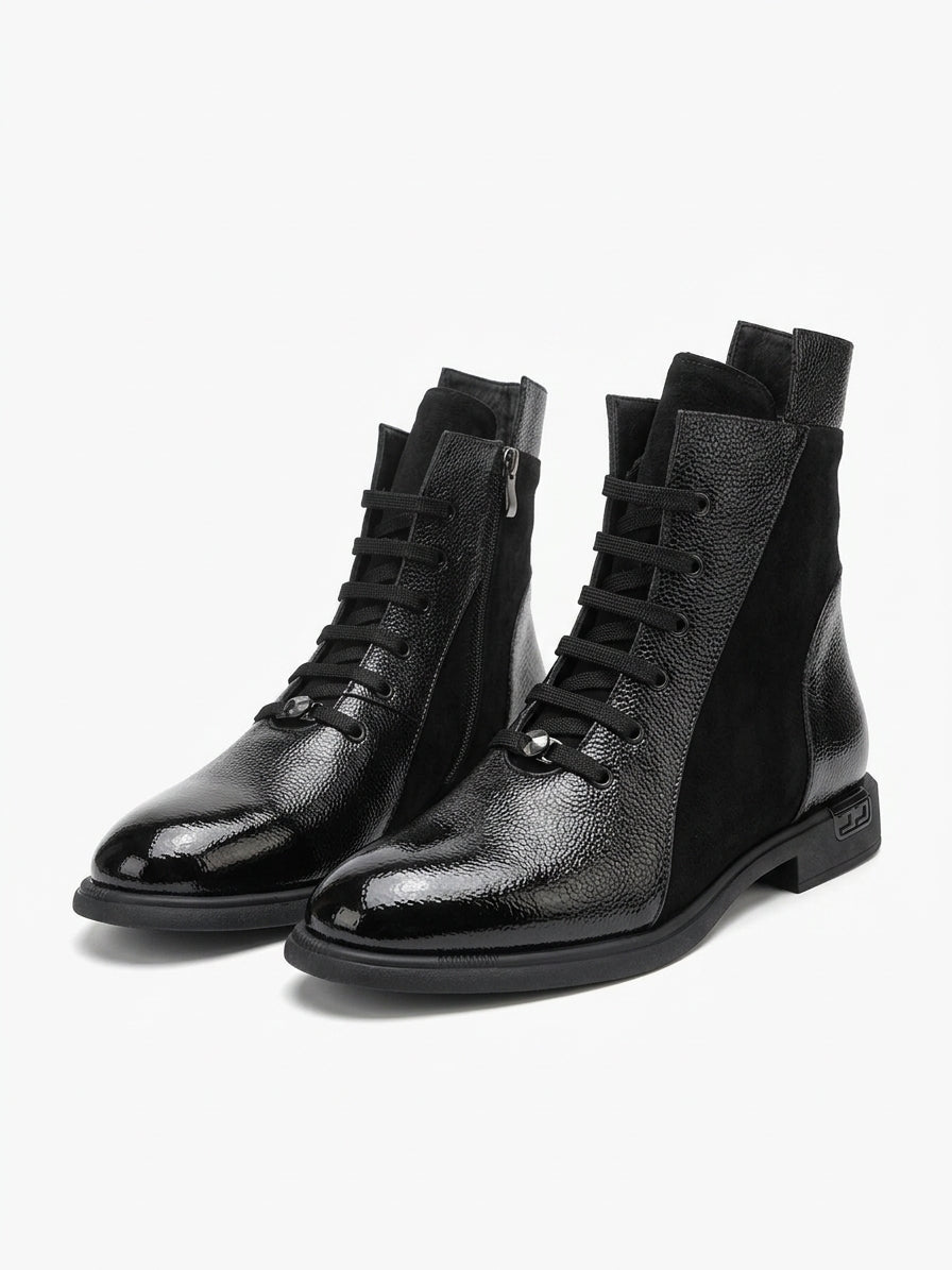 Black leather and suede combat boots
