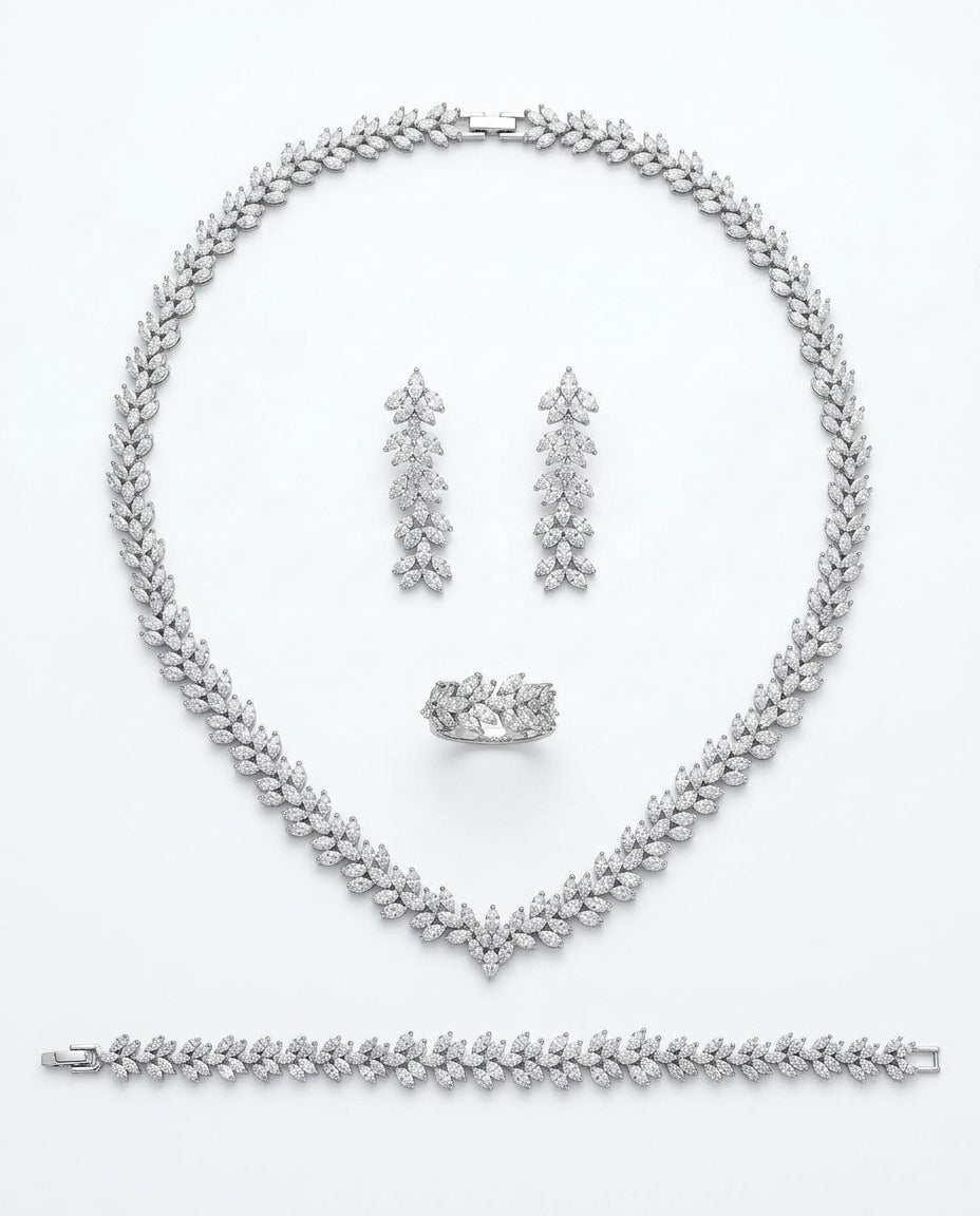 The wheat stalk set is studded with silver zircon stones