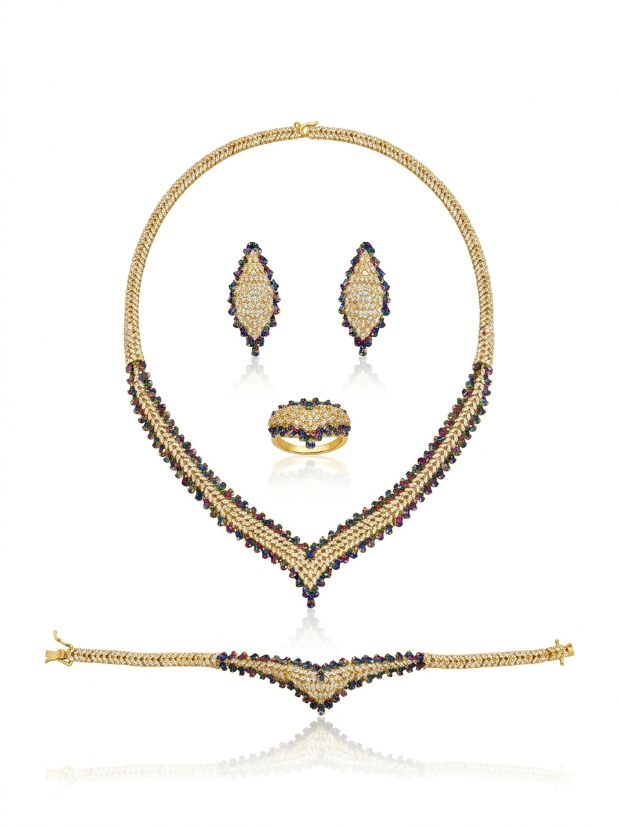 Set studded with colored zircon stones