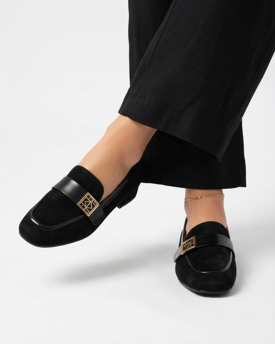 Suede loafers with a metal detail