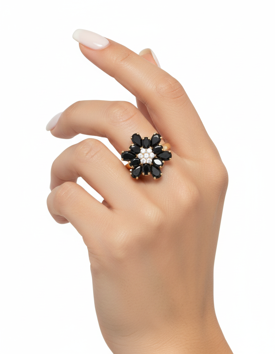 خاتم ورد مرصع بالزركون