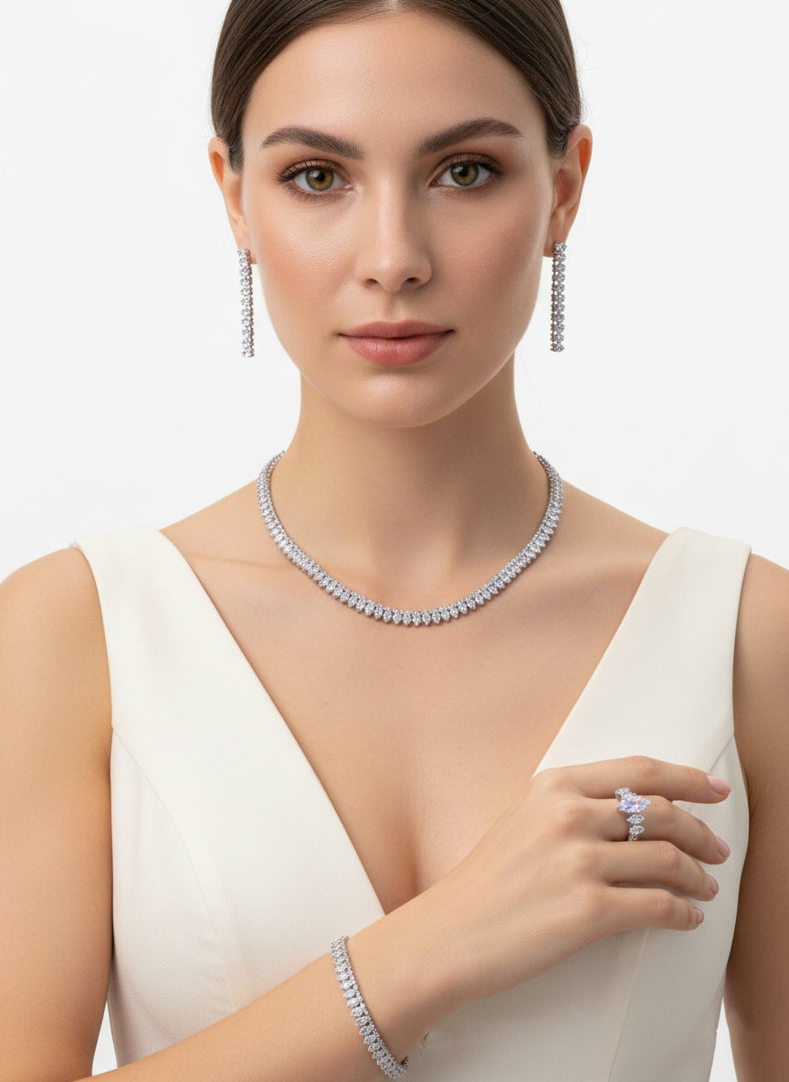 Set with silver zircon stones