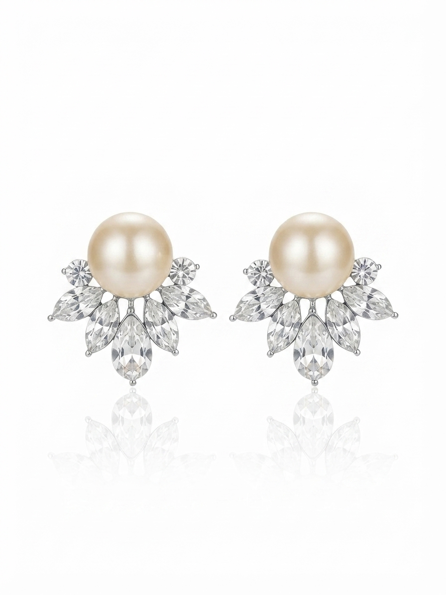Earrings set with zircon stones and pearls
