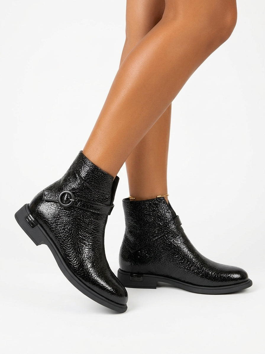Black leather mid-calf combat boots