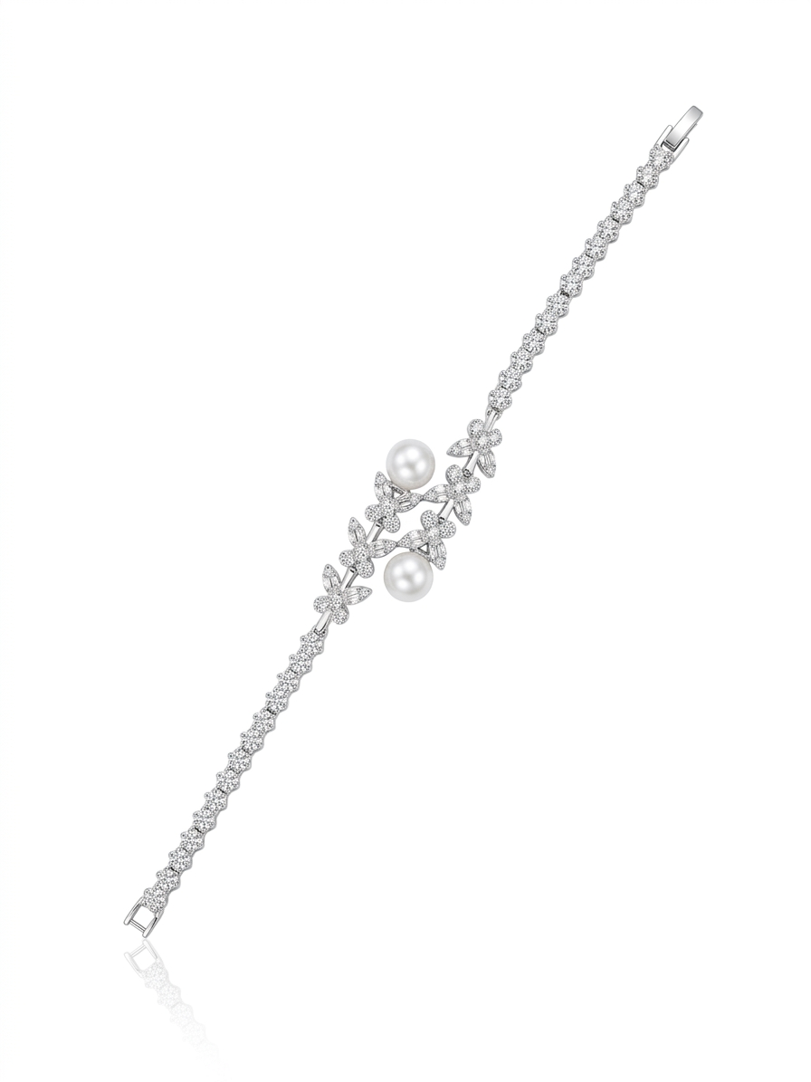 A set studded with pearls and silver zircon stones
