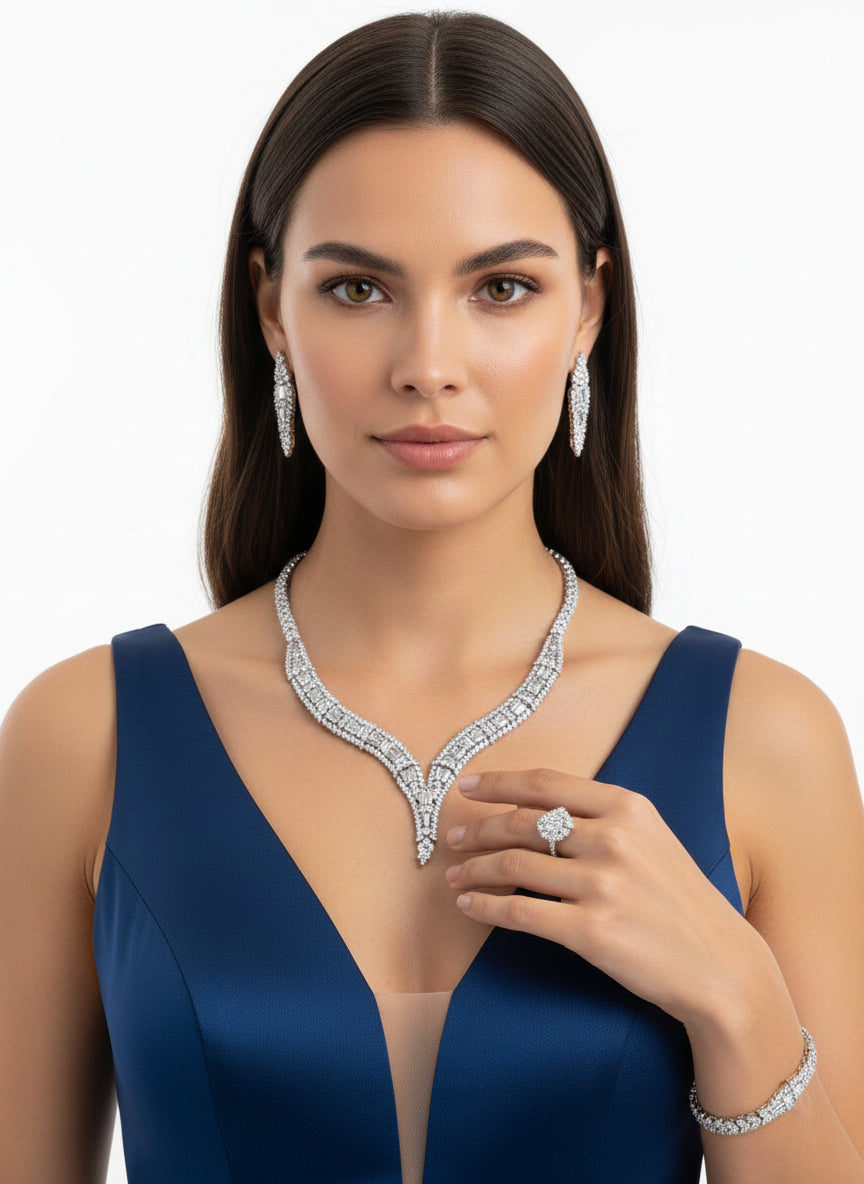 Set with silver zircon stones