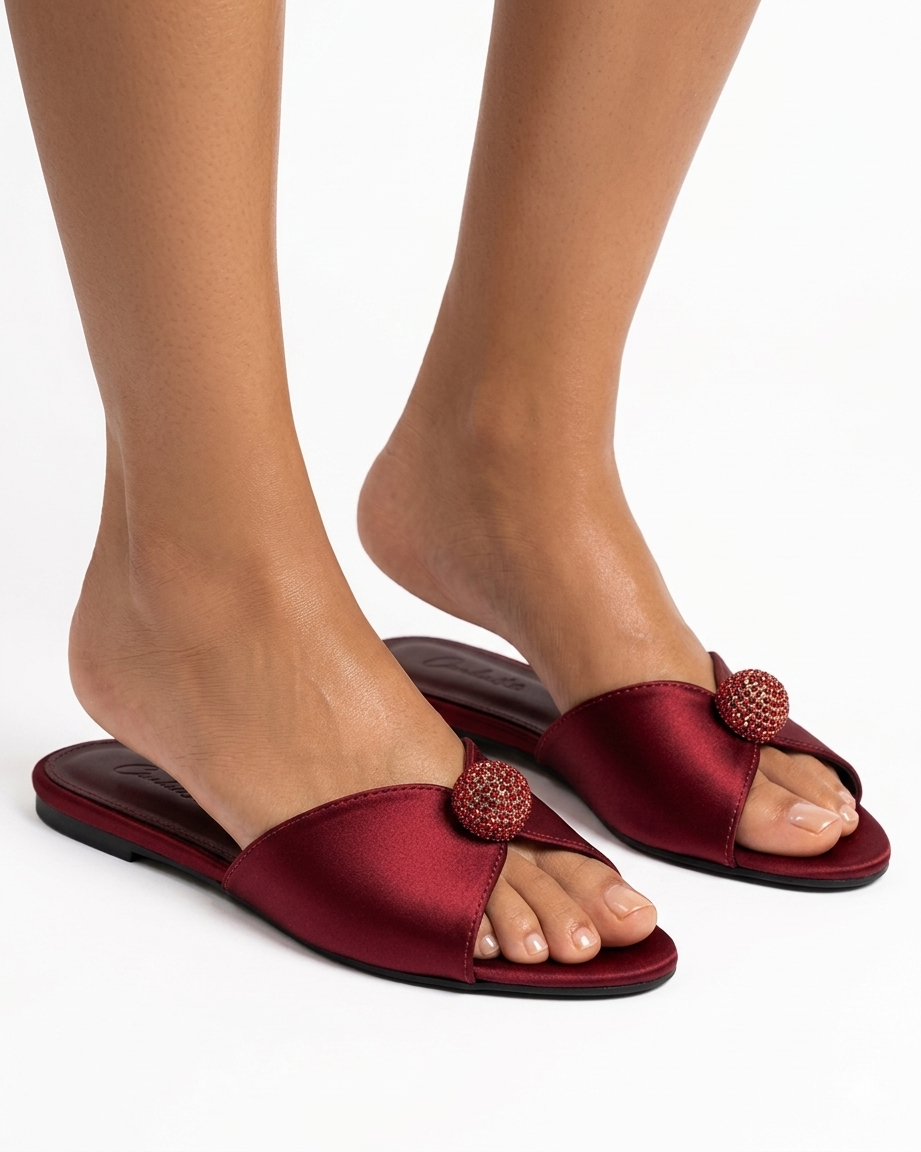 Leather slippers with crystal ball