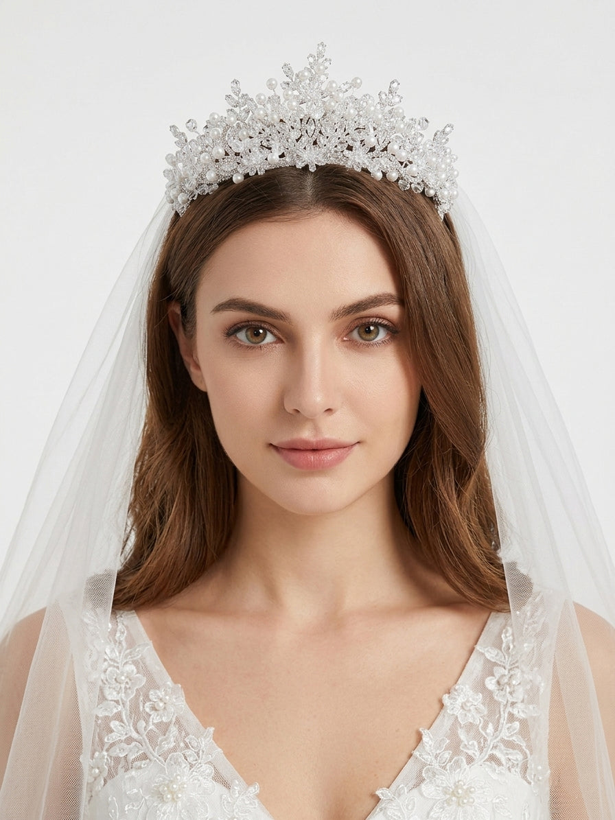 A crown studded with zircon stones and pearls