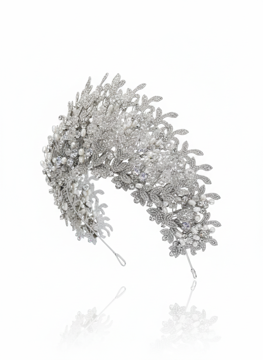 A crown studded with zircon stones and pearls