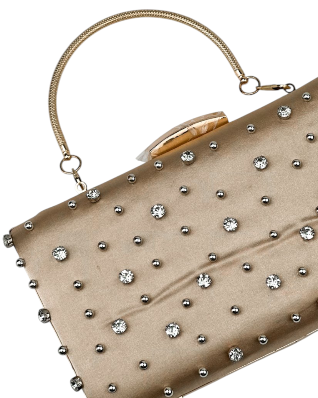 محفظة من الساتان مزينة بالكريستال