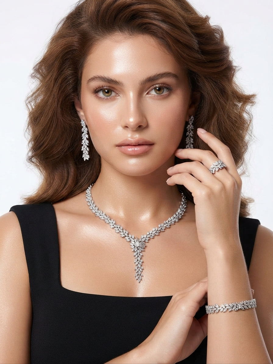 Silver-tone set embellished with zircon stones