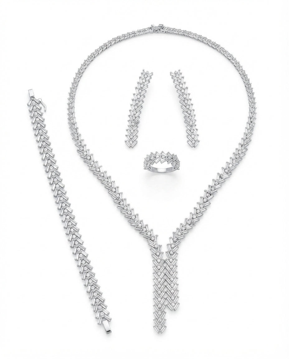 Silver-tone set embellished with zircon stones