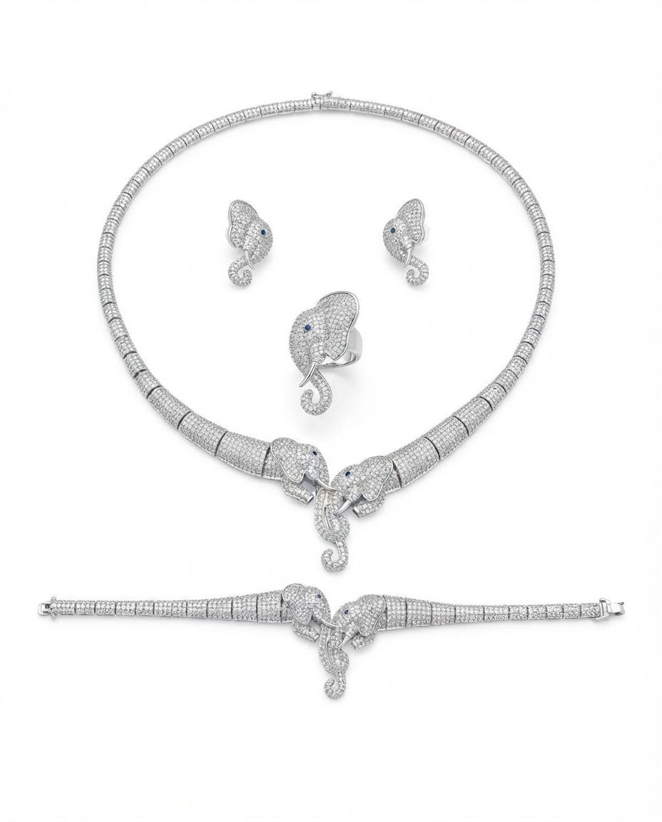 Elephant-design set embellished with zircon stones