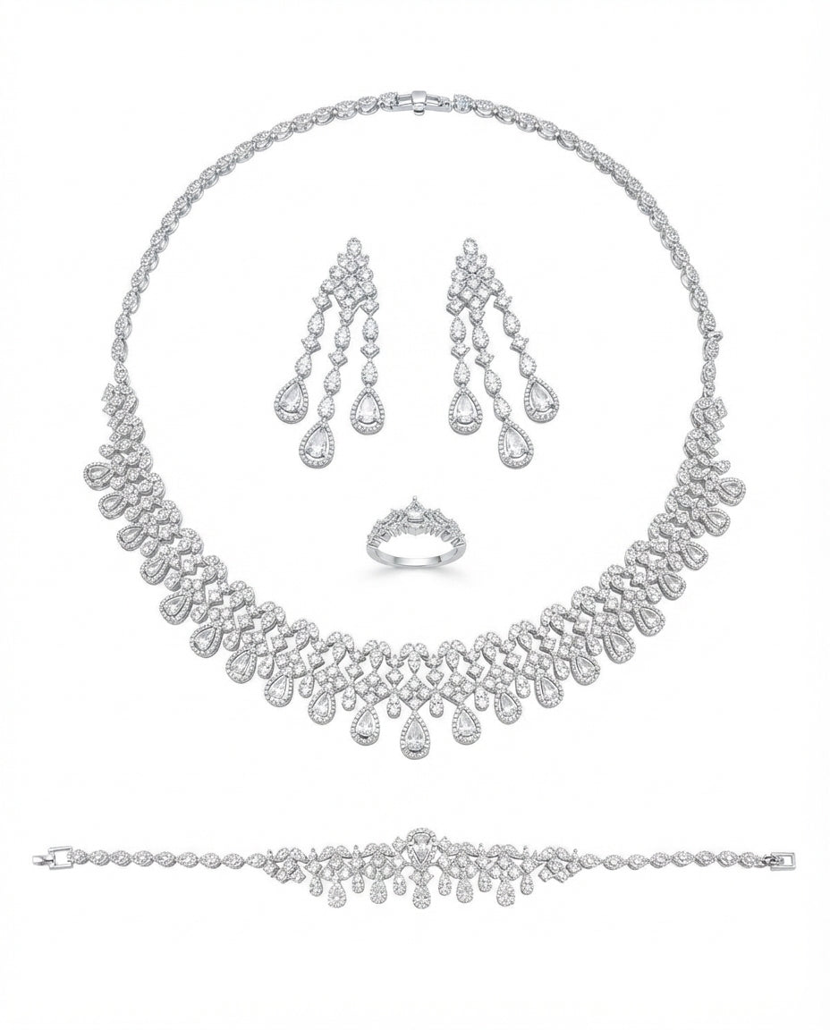 Silver-tone set embellished with zircon stones