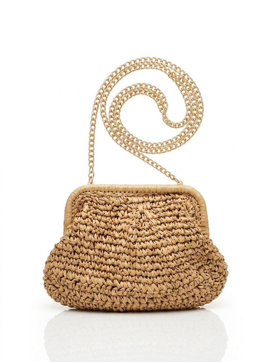 straw purse with chain