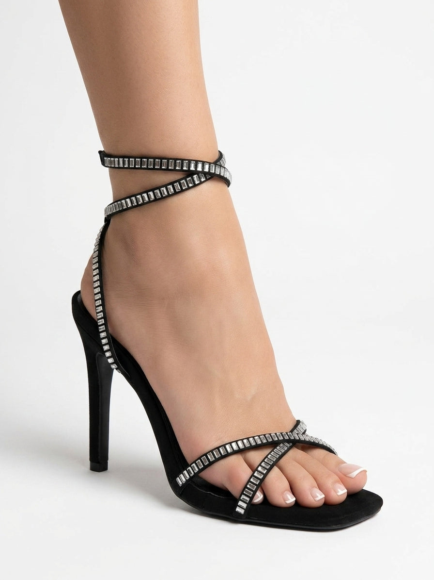 Suede sandal with sparkling stones