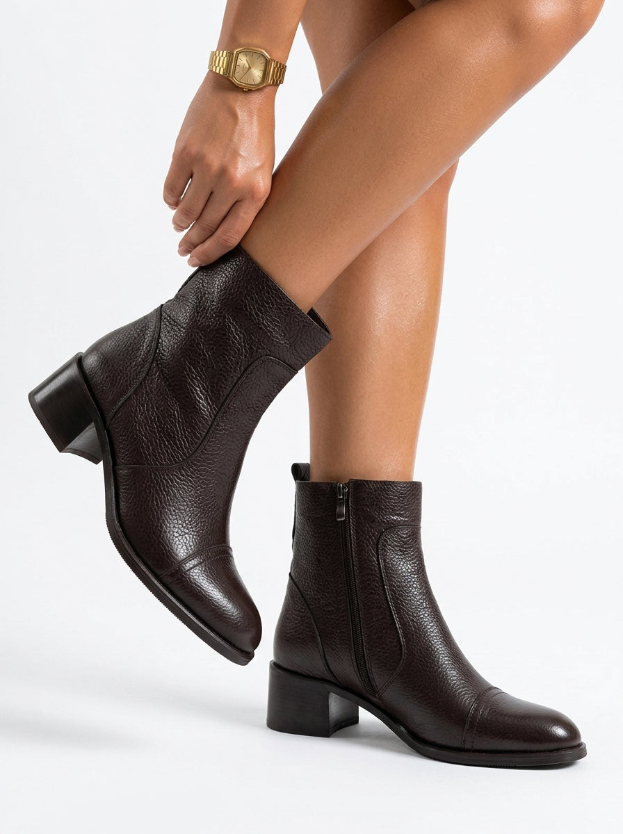Women's brown leather combat boots