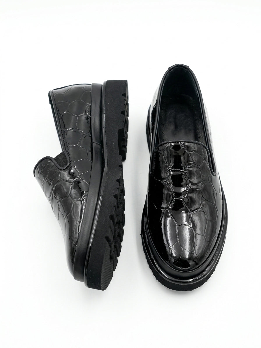 Black leather boat shoes