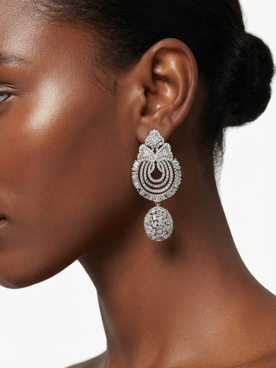 Earrings set with zircon stones