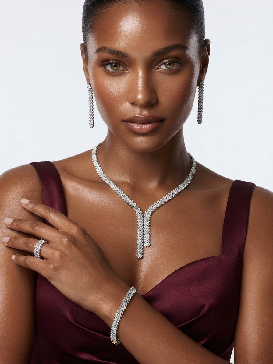 Silver-tone set embellished with zircon stones