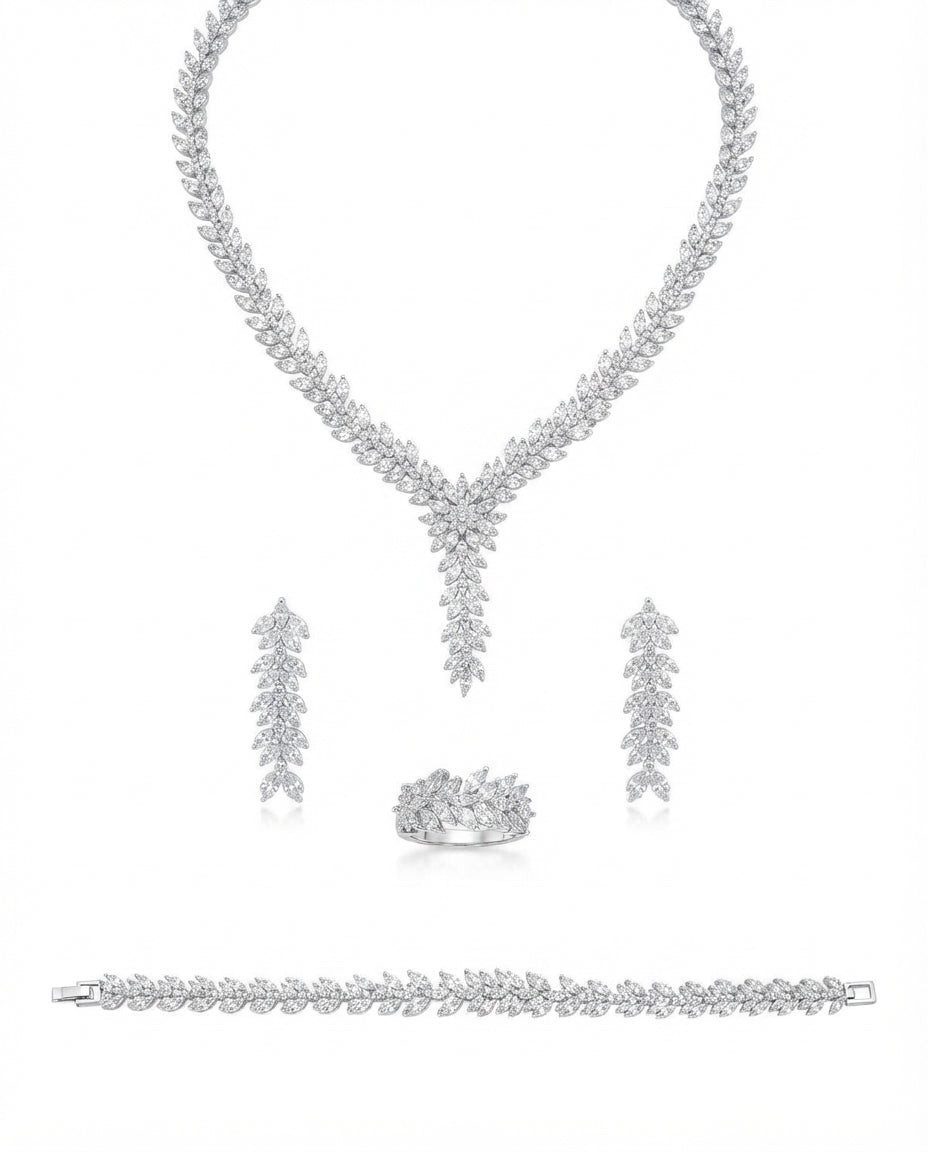 Silver-tone set embellished with zircon stones