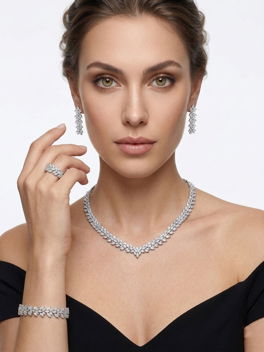 The wheat stalk set is studded with silver zircon stones