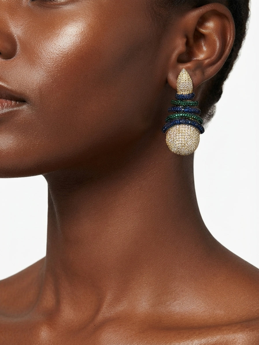 Earrings set with zircon stones