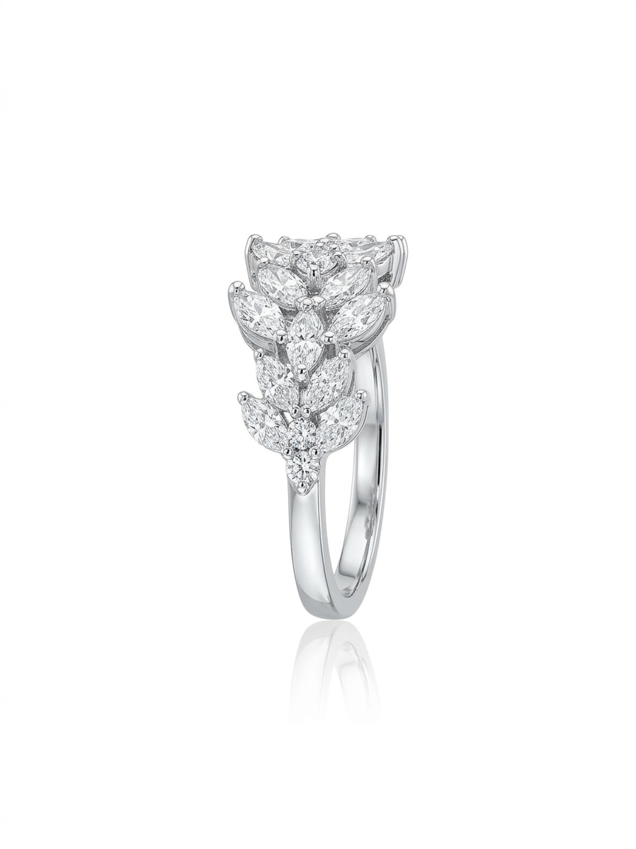 The wheat stalk set is studded with silver zircon stones