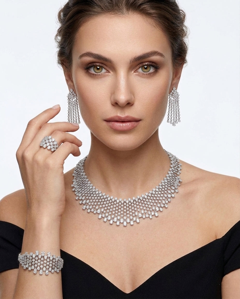 A set studded with silver zircon stones