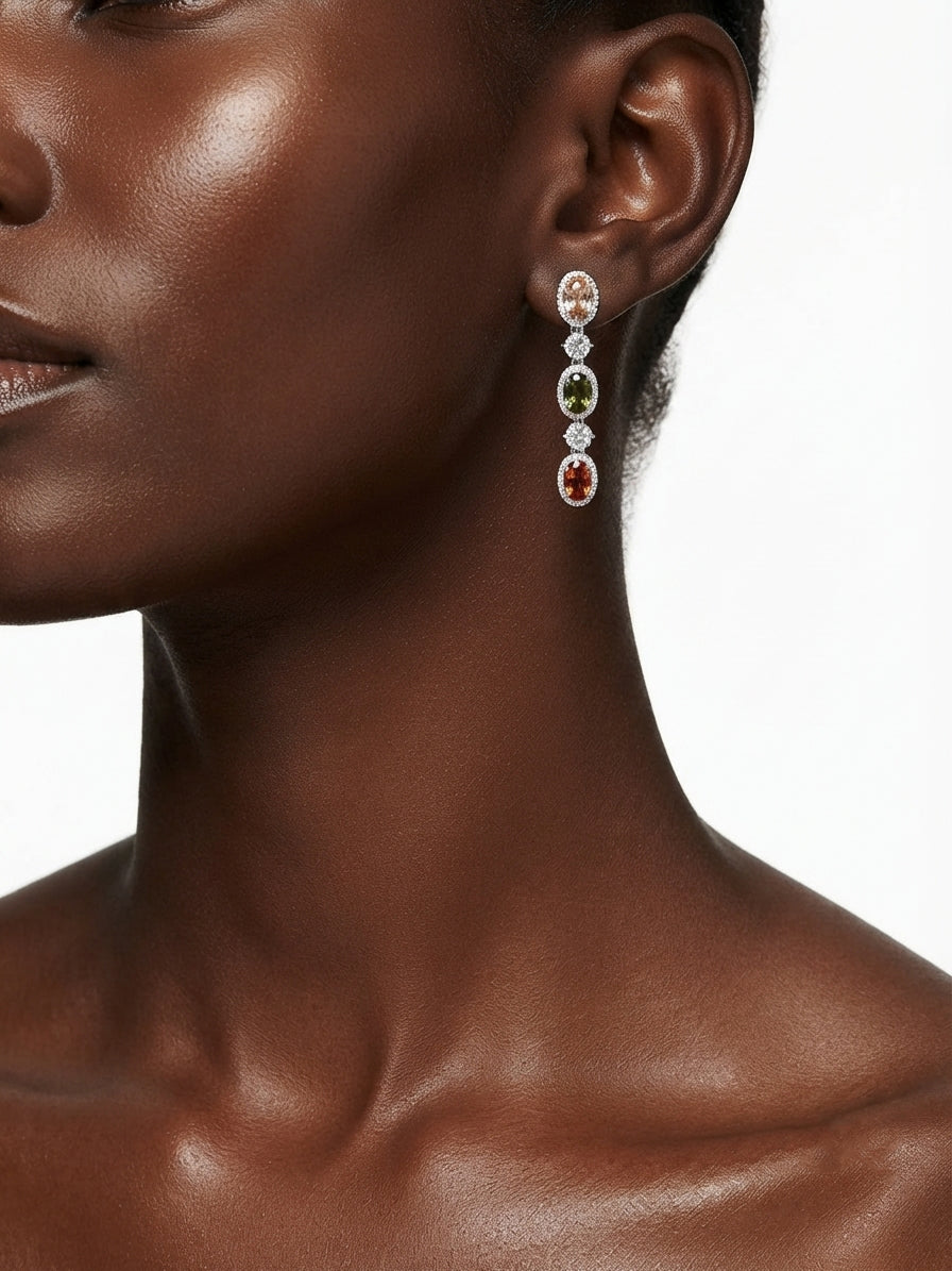 Earrings set with colorful zircon stones