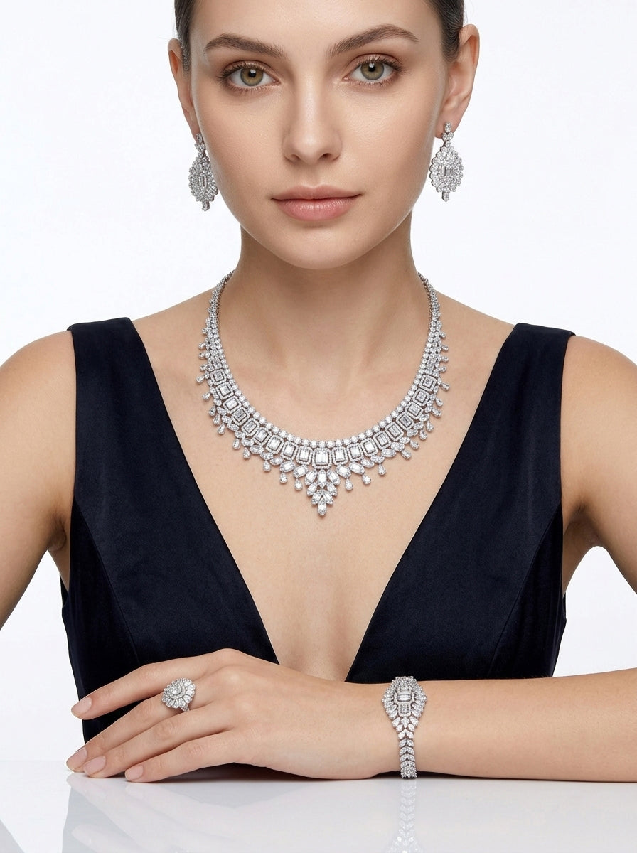 Set with silver zircon stones