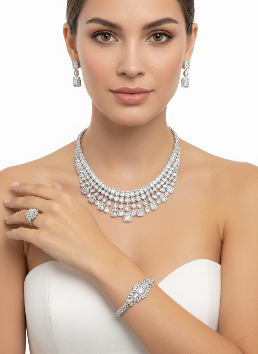 Set with silver zircon stones