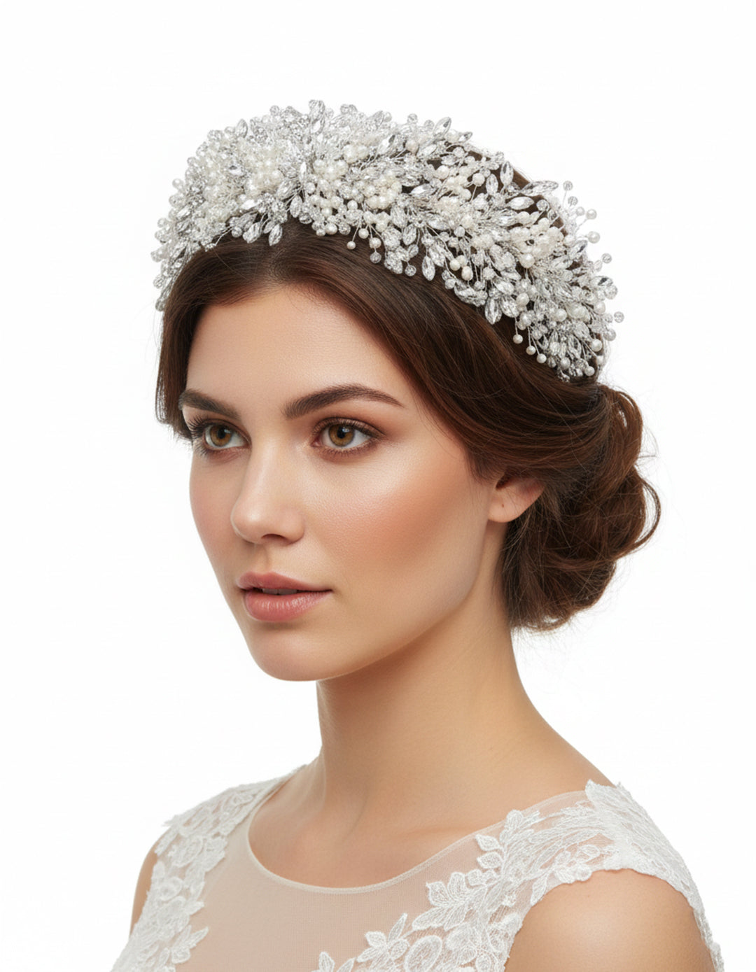 غطاء رأس مرصع بالزركون واللؤلؤ