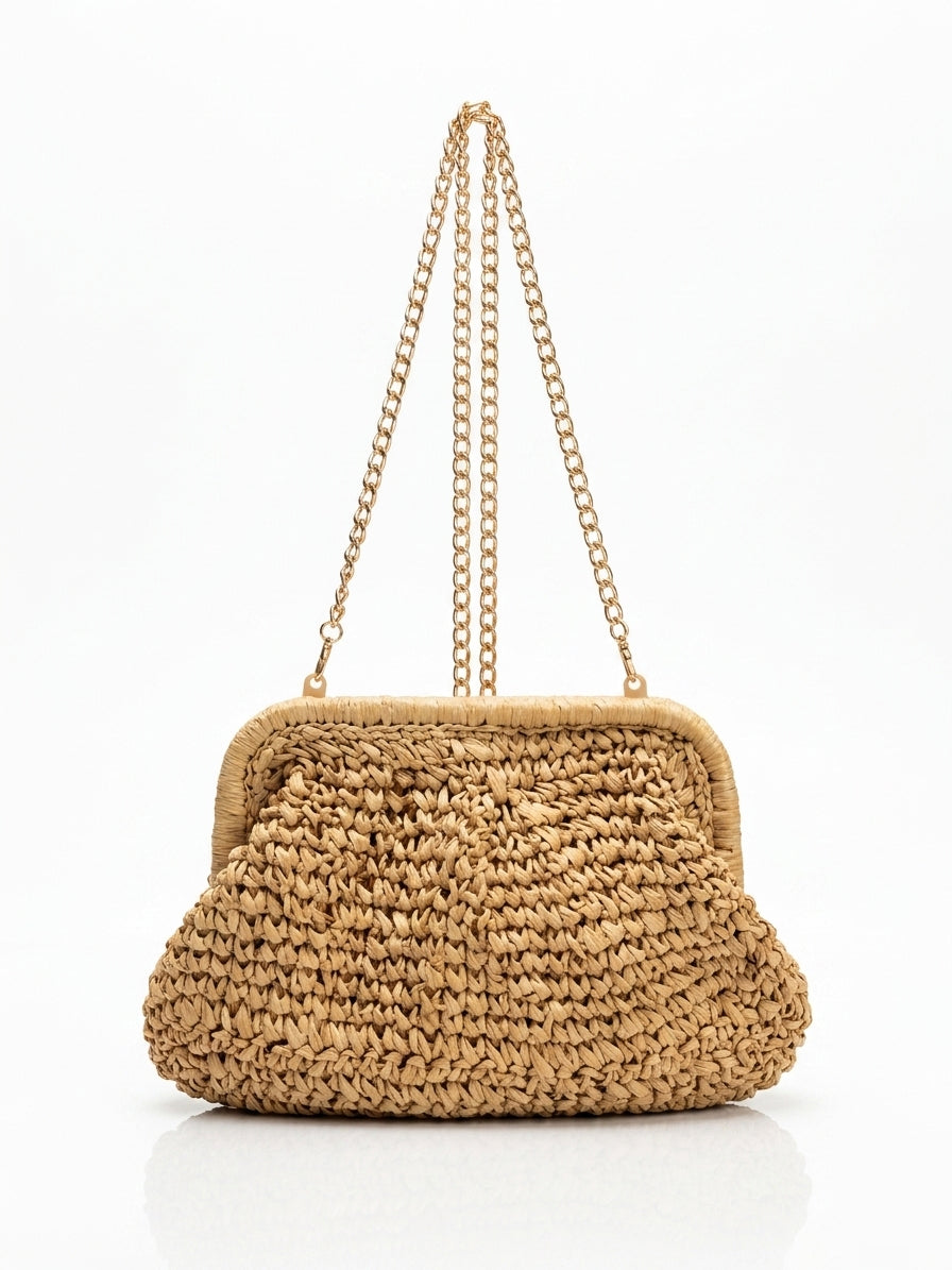 straw purse with chain