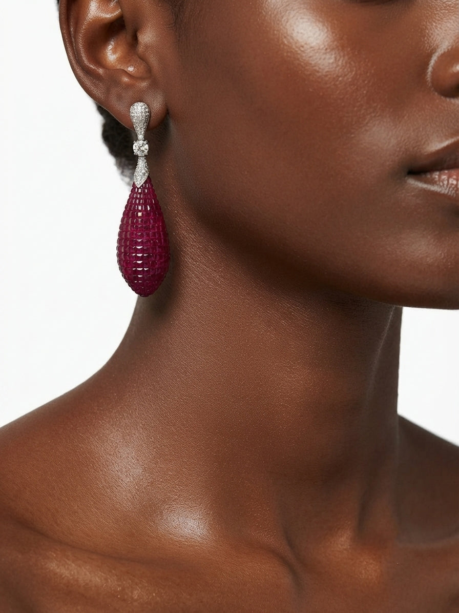 Earrings set with colorful zircon stones