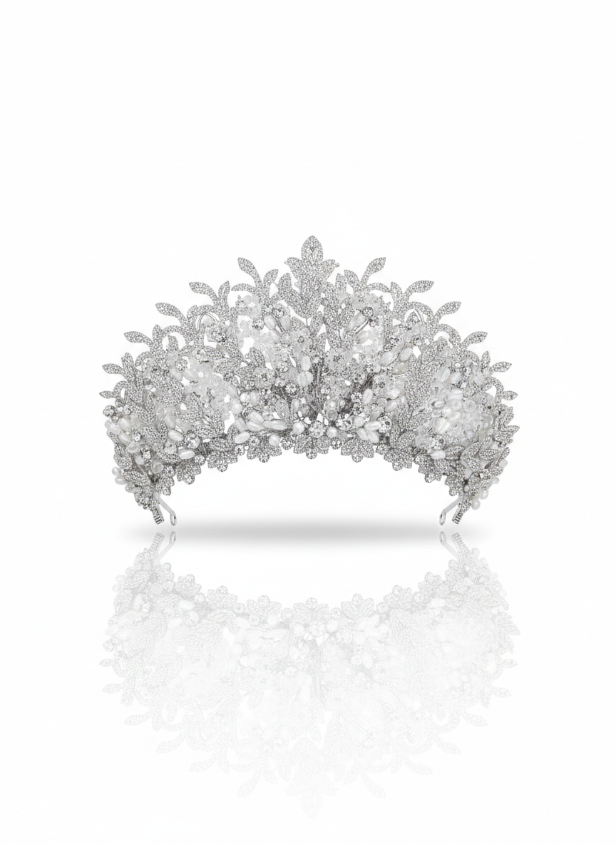 A crown studded with zircon stones and pearls