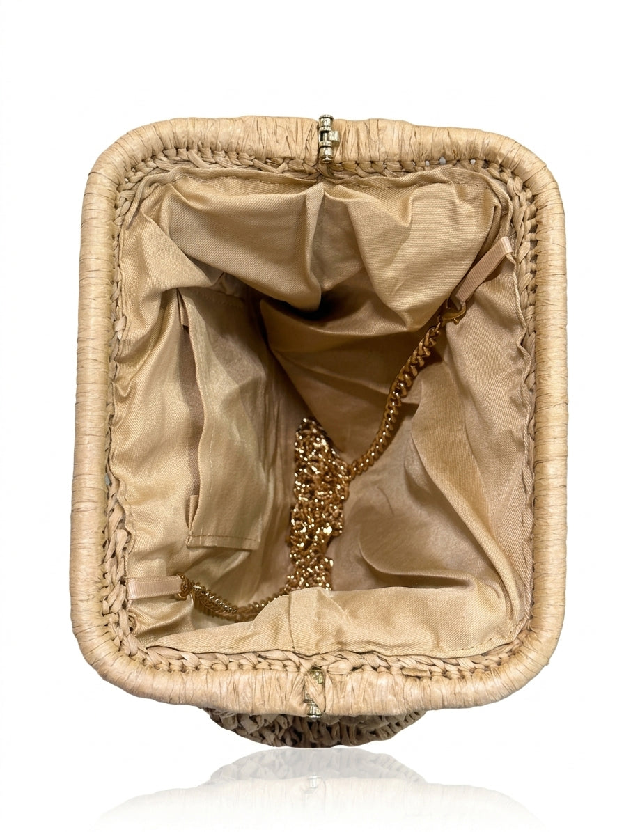 straw purse with chain