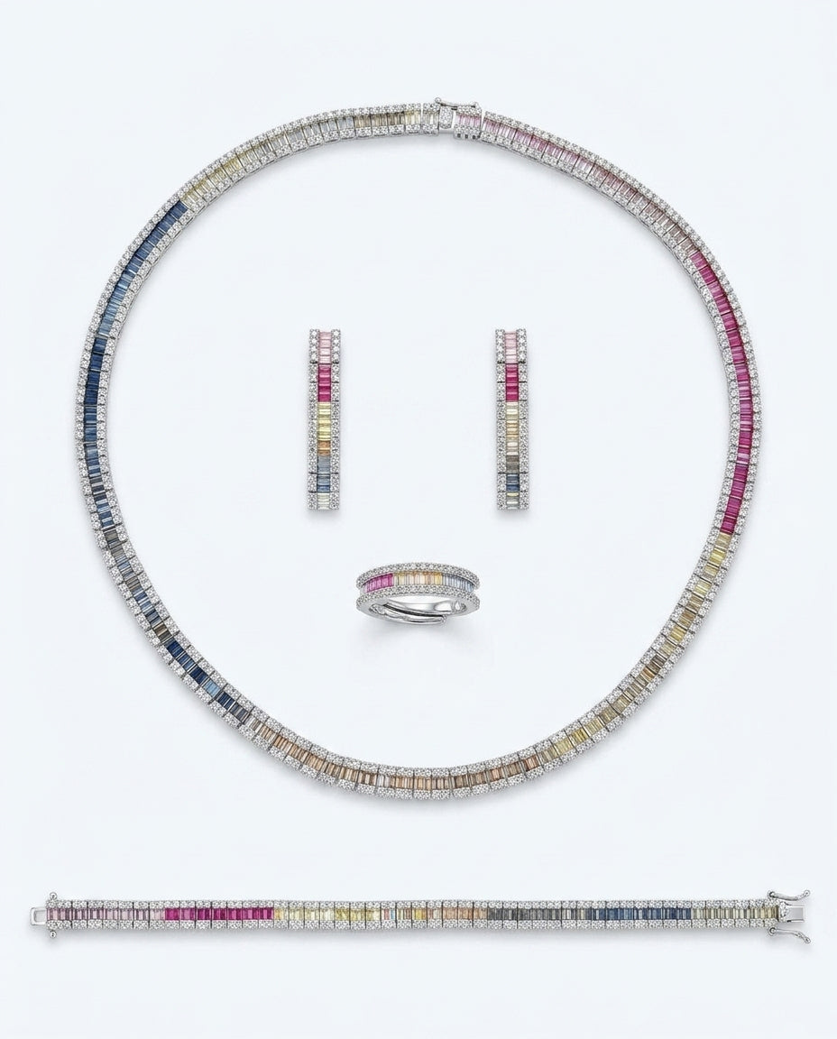 Set studded with colored zircon stones