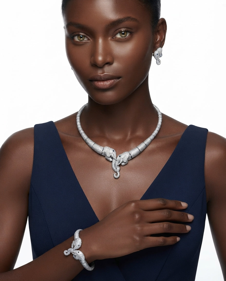 Elephant-design set embellished with zircon stones
