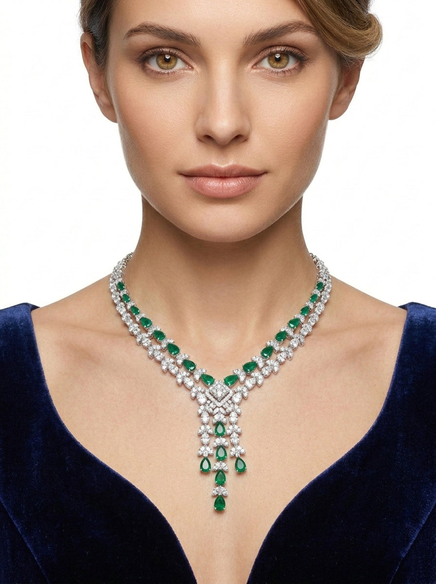 A necklace adorned with green zircon stones.