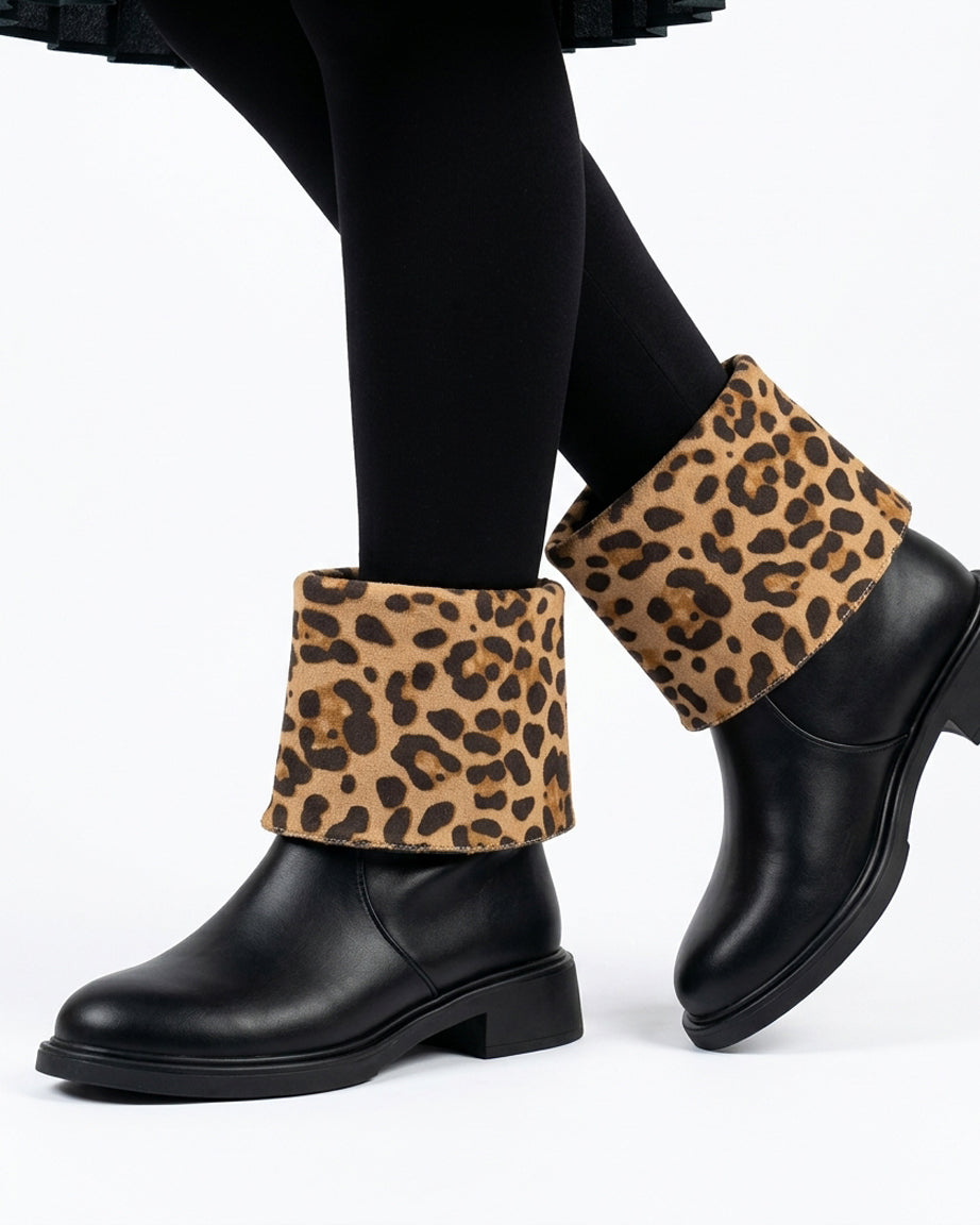 Short fold-over leopard boot
