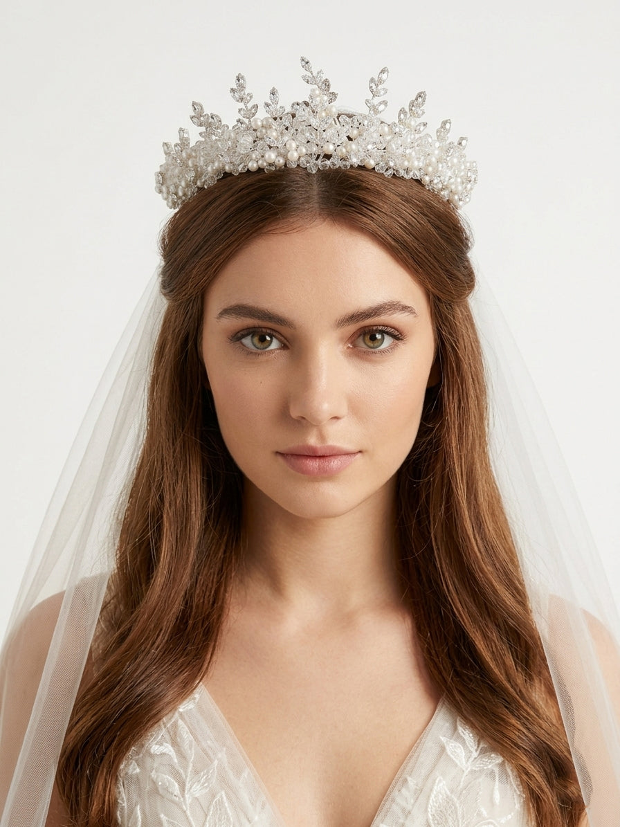 A crown adorned with zircon stones and pearls