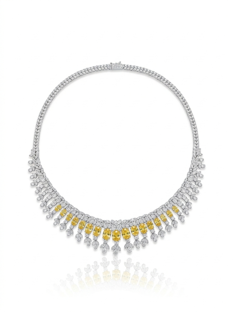A necklace with silver and gold zircon stones.